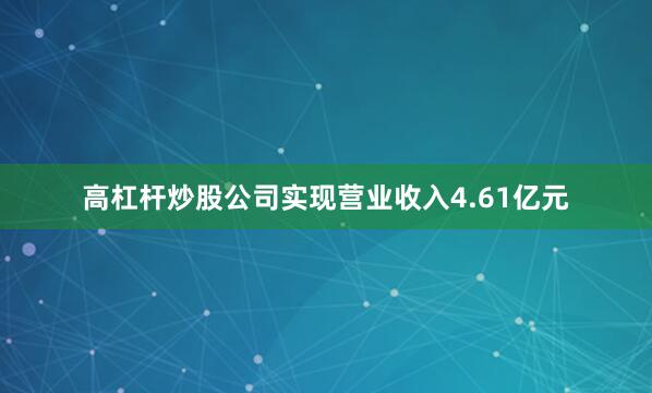 高杠杆炒股公司实现营业收入4.61亿元